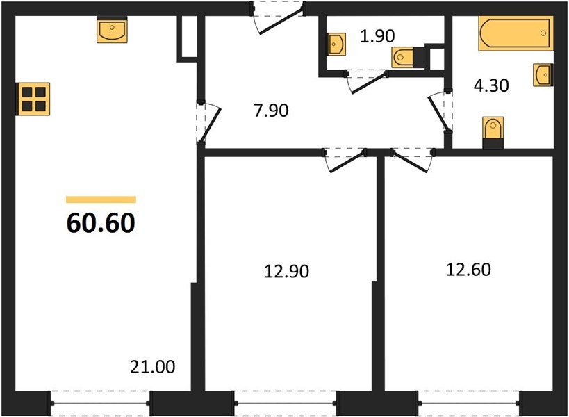 Фото №1: 2-комнатная квартира 60&nbsp;м², 9/16&nbsp;эт. - Краснодар, Прикубанский внутригородской округ, мкр. Догма Парк