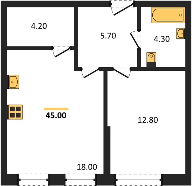 Фото №1: 1-комнатная квартира 45&nbsp;м², 2/16&nbsp;эт. - Краснодар, Прикубанский внутригородской округ, Прикубанский внутригородской округ, Догма Парк, мкр. Догма Парк