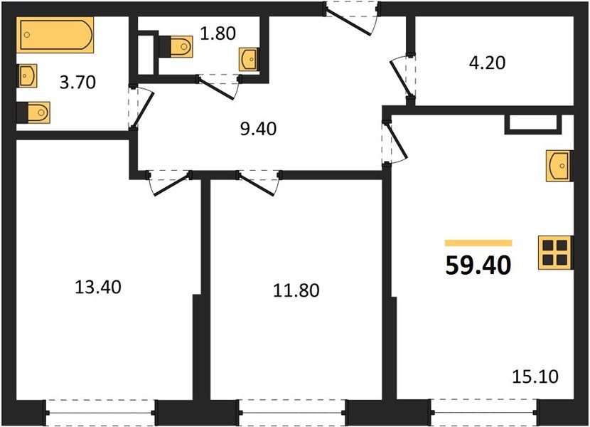 Фото №1: 2-комнатная квартира 59&nbsp;м², 11/16&nbsp;эт. - Краснодар, Прикубанский внутригородской округ, Прикубанский внутригородской округ, Догма Парк, мкр. Догма Парк
