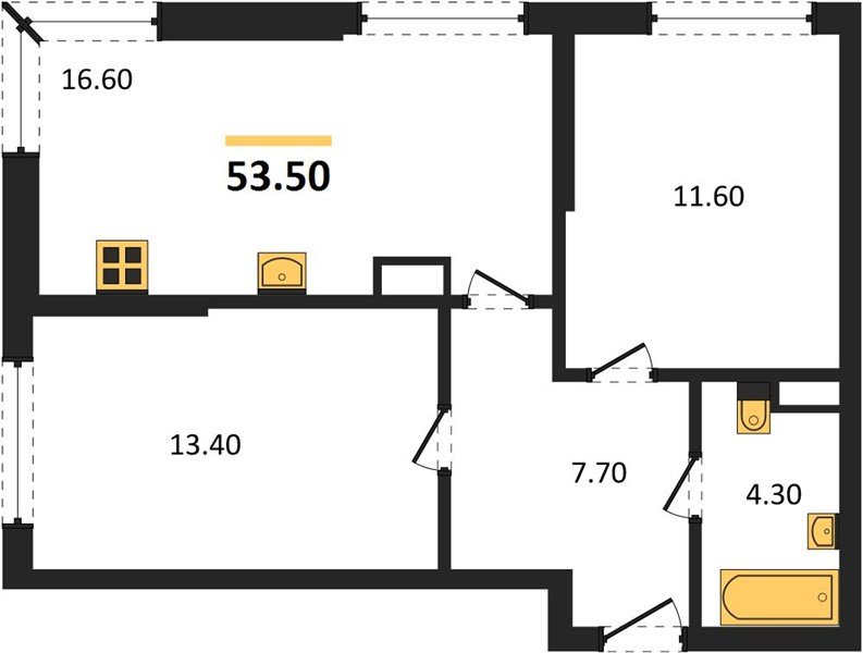 Фото №1: 2-комнатная квартира 53&nbsp;м², 14/16&nbsp;эт. - Краснодар, Прикубанский внутригородской округ, Прикубанский внутригородской округ, Догма Парк, мкр. Догма Парк