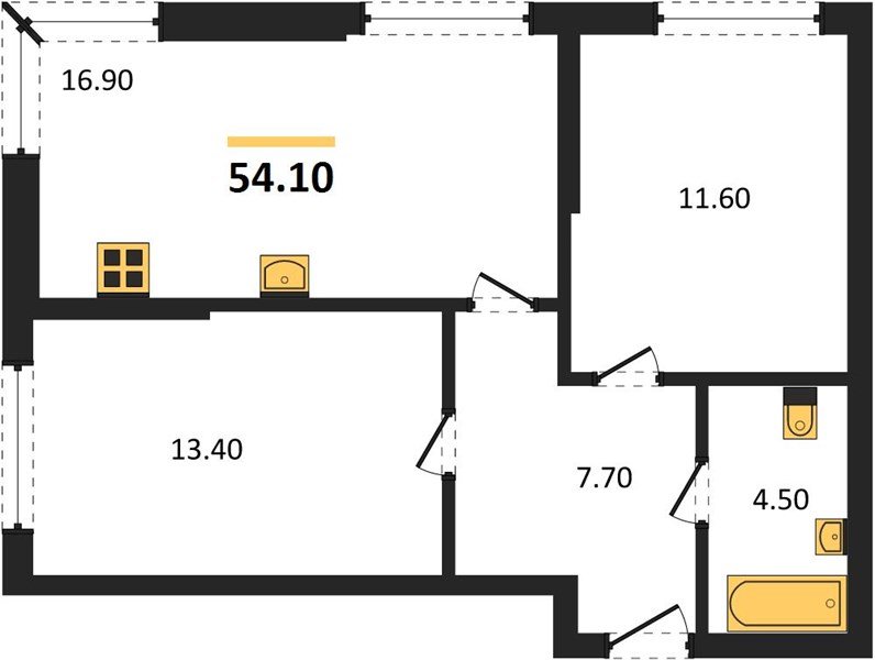 Фото №1: 2-комнатная квартира 54&nbsp;м², 2/16&nbsp;эт. - Краснодар, Прикубанский внутригородской округ, Прикубанский внутригородской округ, Догма Парк, мкр. Догма Парк