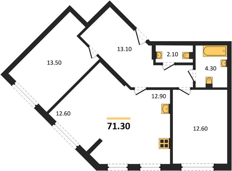 Фото №1: 2-комнатная квартира 71&nbsp;м², 2/16&nbsp;эт. - Краснодар, Прикубанский внутригородской округ, мкр. Догма Парк