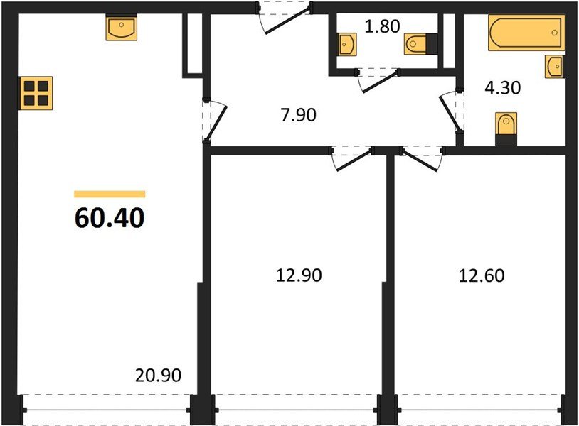 Фото №1: 2-комнатная квартира 60&nbsp;м², 12/16&nbsp;эт. - Краснодар, Прикубанский внутригородской округ, мкр. Догма Парк