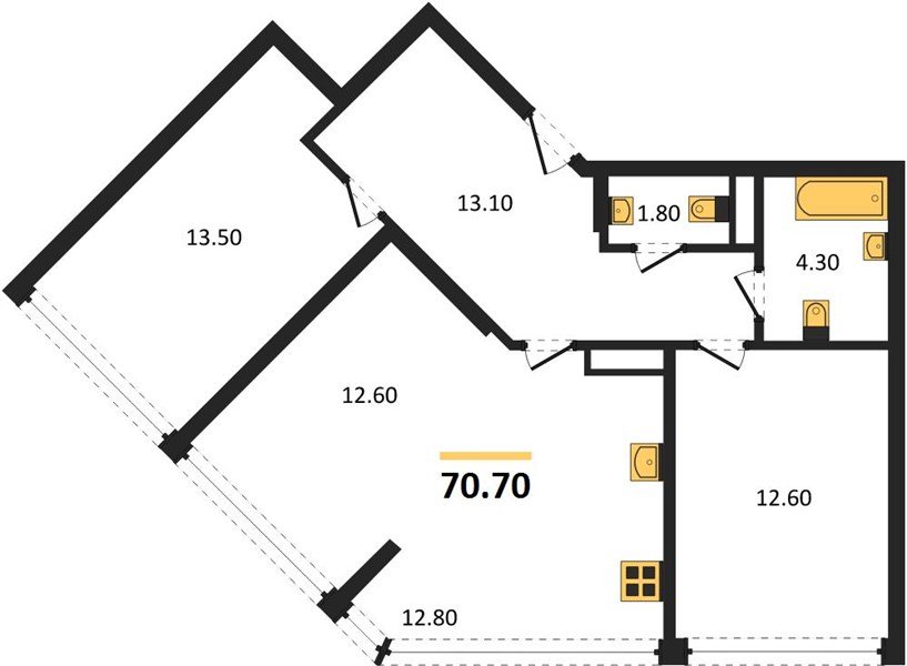 Фото №1: 2-комнатная квартира 70&nbsp;м², 11/16&nbsp;эт. - Краснодар, Прикубанский внутригородской округ, мкр. Догма Парк