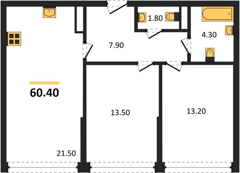 Фото №1: 2-комнатная квартира 60&nbsp;м², 16/16&nbsp;эт. - Краснодар, Прикубанский внутригородской округ, мкр. Догма Парк