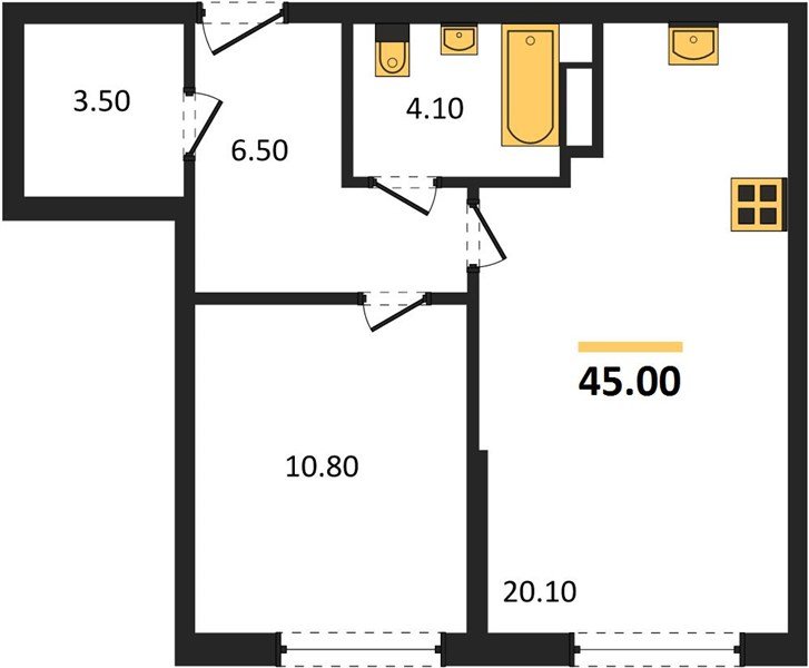 Фото №1: 1-комнатная квартира 45&nbsp;м², 3/16&nbsp;эт. - Краснодар, Прикубанский внутригородской округ, мкр. Догма Парк