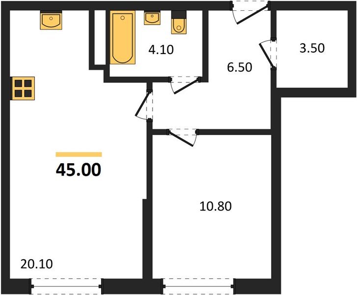 Фото №1: 1-комнатная квартира 45&nbsp;м², 6/16&nbsp;эт. - Краснодар, Прикубанский внутригородской округ, мкр. Догма Парк