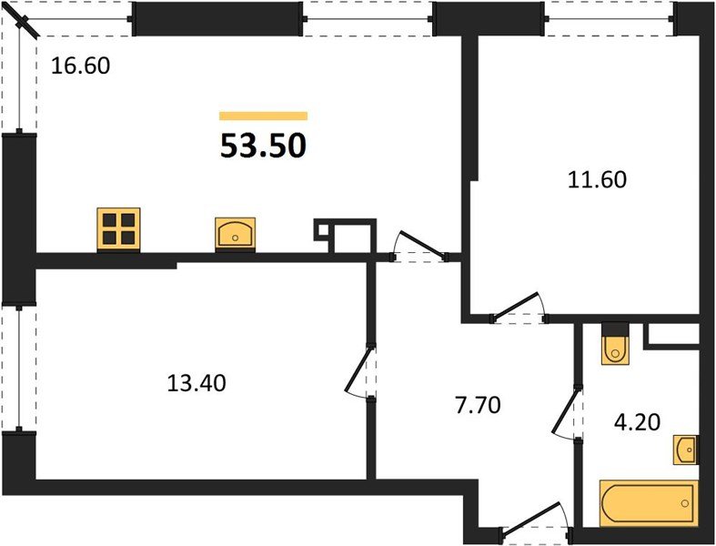Фото №1: 2-комнатная квартира 53&nbsp;м², 15/16&nbsp;эт. - Краснодар, Прикубанский внутригородской округ, мкр. Догма Парк