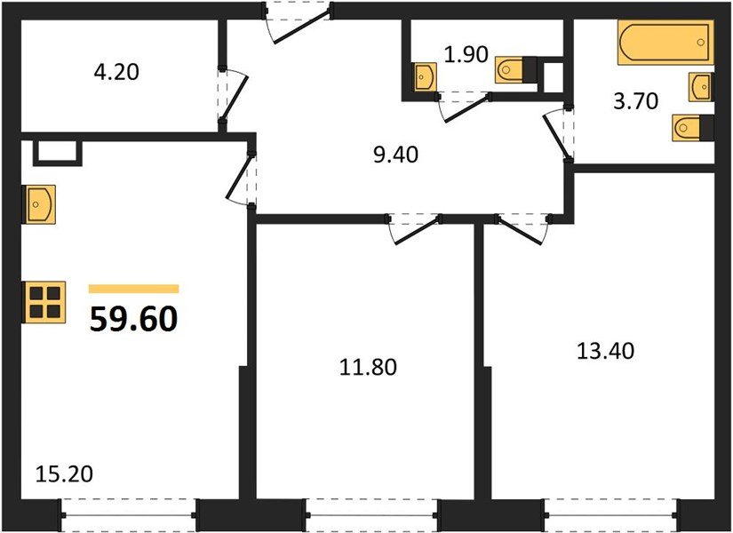 Фото №1: 2-комнатная квартира 59&nbsp;м², 4/16&nbsp;эт. - Краснодар, Прикубанский внутригородской округ, мкр. Догма Парк