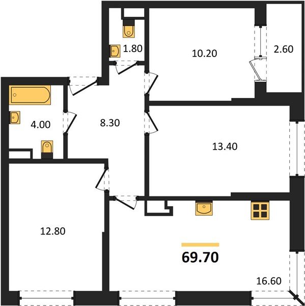 Фото №1: 3-комнатная квартира 69&nbsp;м², 10/16&nbsp;эт. - Краснодар, Прикубанский внутригородской округ, мкр. Догма Парк, ул. Марины Цветаевой, 34