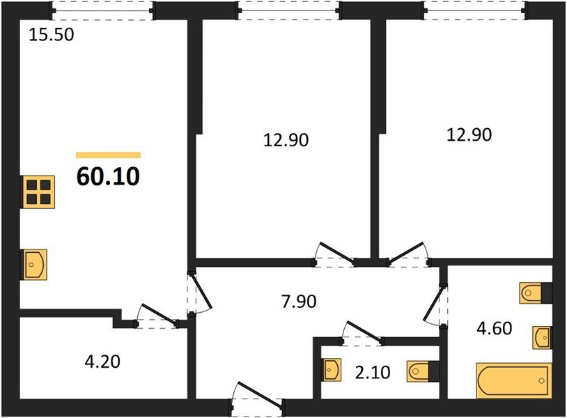 Фото №1: 2-комнатная квартира 60&nbsp;м², 2/16&nbsp;эт. - Краснодар, Прикубанский внутригородской округ, мкр. Догма Парк, ул. Марины Цветаевой, 34