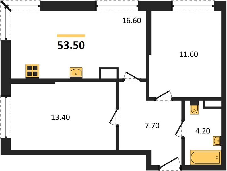 Фото №1: 2-комнатная квартира 53&nbsp;м², 14/16&nbsp;эт. - Краснодар, Прикубанский внутригородской округ, мкр. Догма Парк, ул. Марины Цветаевой, 34