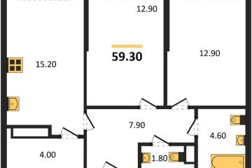 Фото №1: 2-комнатная квартира 59 м², 13/16 эт. - Краснодар, мкр. Догма Парк, ул. Марины Цветаевой, 34