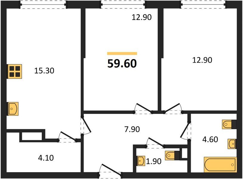 Фото №1: 2-комнатная квартира 59&nbsp;м², 7/16&nbsp;эт. - Краснодар, Прикубанский внутригородской округ, мкр. Догма Парк, ул. Марины Цветаевой, 34