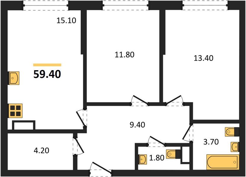 Фото №1: 2-комнатная квартира 59&nbsp;м², 12/16&nbsp;эт. - Краснодар, Прикубанский внутригородской округ, мкр. Догма Парк, ул. Марины Цветаевой, 33