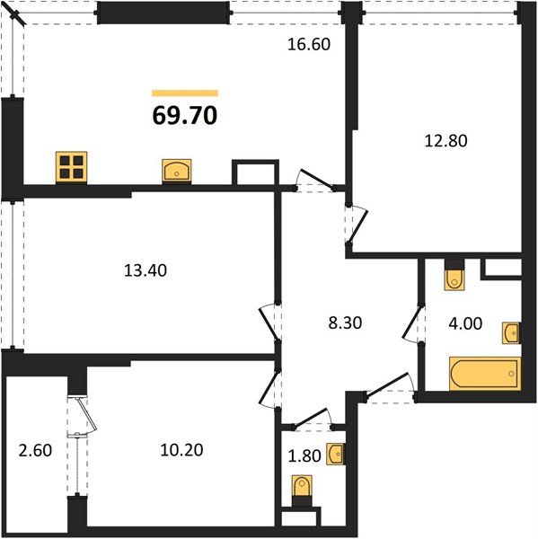 Фото №1: 3-комнатная квартира 69&nbsp;м², 15/16&nbsp;эт. - Краснодар, Прикубанский внутригородской округ, мкр. Догма Парк, ул. Марины Цветаевой, 33