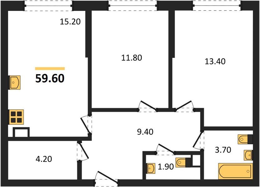 Фото №1: 2-комнатная квартира 59&nbsp;м², 9/16&nbsp;эт. - Краснодар, Прикубанский внутригородской округ, мкр. Догма Парк, ул. Марины Цветаевой, 33