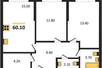 Фото №1: 2-комнатная квартира 60 м², 2/16 эт. - Краснодар, мкр. Догма Парк, ул. Марины Цветаевой, 33