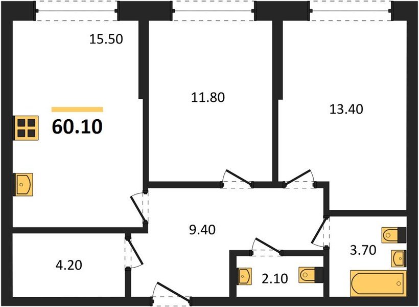 Фото №1: 2-комнатная квартира 60&nbsp;м², 2/16&nbsp;эт. - Краснодар, Прикубанский внутригородской округ, мкр. Догма Парк, ул. Марины Цветаевой, 33