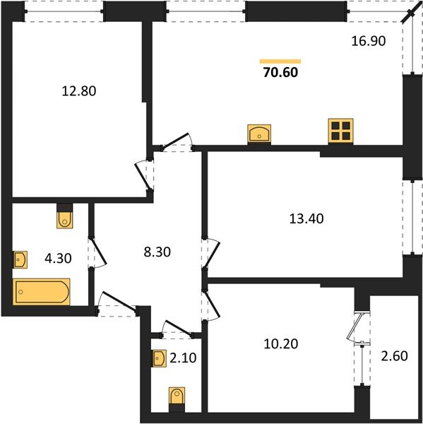 Фото №1: 3-комнатная квартира 70&nbsp;м², 2/16&nbsp;эт. - Краснодар, Прикубанский внутригородской округ, мкр. Догма Парк, ул. Марины Цветаевой, 33