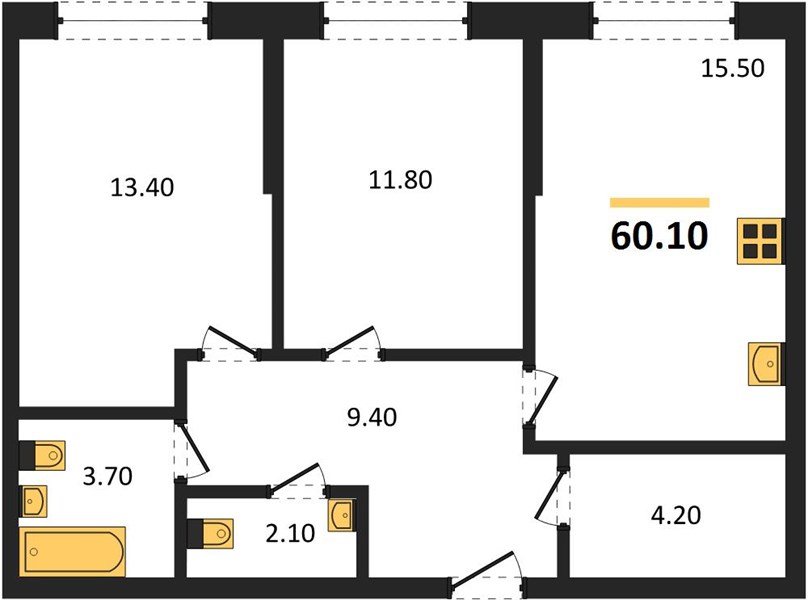 Фото №1: 2-комнатная квартира 60&nbsp;м², 2/16&nbsp;эт. - Краснодар, Прикубанский внутригородской округ, мкр. Догма Парк, ул. Марины Цветаевой, 33