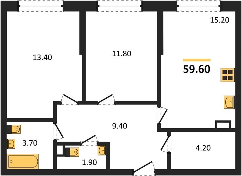 Фото №1: 2-комнатная квартира 59&nbsp;м², 3/16&nbsp;эт. - Краснодар, Прикубанский внутригородской округ, мкр. Догма Парк, ул. Марины Цветаевой, 33