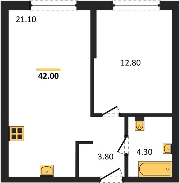 Фото №1: 1-комнатная квартира 42&nbsp;м², 2/16&nbsp;эт. - Краснодар, Прикубанский внутригородской округ, мкр. Догма Парк, ул. Марины Цветаевой, 35