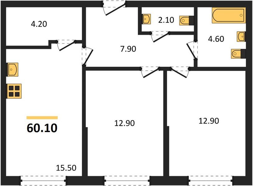 Фото №1: 2-комнатная квартира 60&nbsp;м², 2/16&nbsp;эт. - Краснодар, Прикубанский внутригородской округ, мкр. Догма Парк, ул. Марины Цветаевой, 35