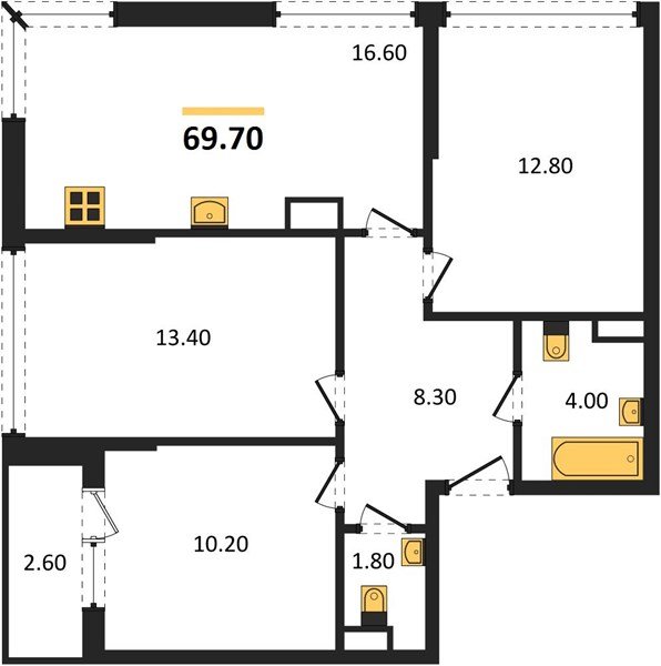 Фото №1: 3-комнатная квартира 69&nbsp;м², 15/16&nbsp;эт. - Краснодар, Прикубанский внутригородской округ, мкр. Догма Парк, ул. Марины Цветаевой, 35