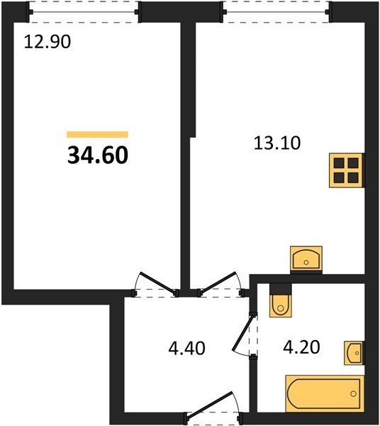 Фото №1: 1-комнатная квартира 34&nbsp;м², 2/16&nbsp;эт. - Краснодар, Прикубанский внутригородской округ, мкр. Догма Парк, ул. Марины Цветаевой, 35