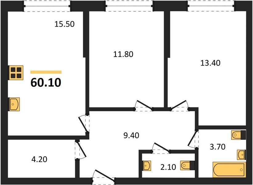 Фото №1: 2-комнатная квартира 60&nbsp;м², 2/16&nbsp;эт. - Краснодар, Прикубанский внутригородской округ, мкр. Догма Парк, ул. Марины Цветаевой, 36