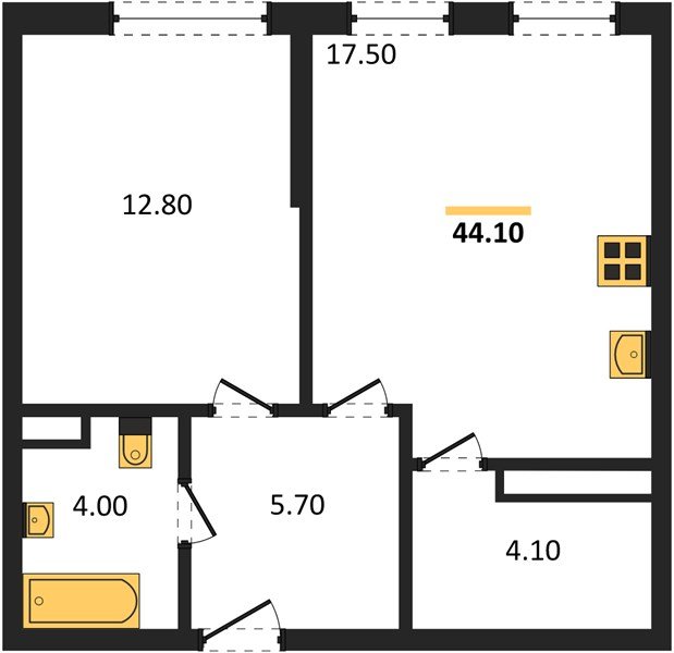 Фото №1: 1-комнатная квартира 44&nbsp;м², 14/16&nbsp;эт. - Краснодар, Прикубанский внутригородской округ, мкр. Догма Парк, ул. Марины Цветаевой, 36