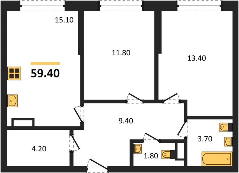 Фото №1: 2-комнатная квартира 59&nbsp;м², 14/16&nbsp;эт. - Краснодар, Прикубанский внутригородской округ, мкр. Догма Парк, ул. Марины Цветаевой, 36