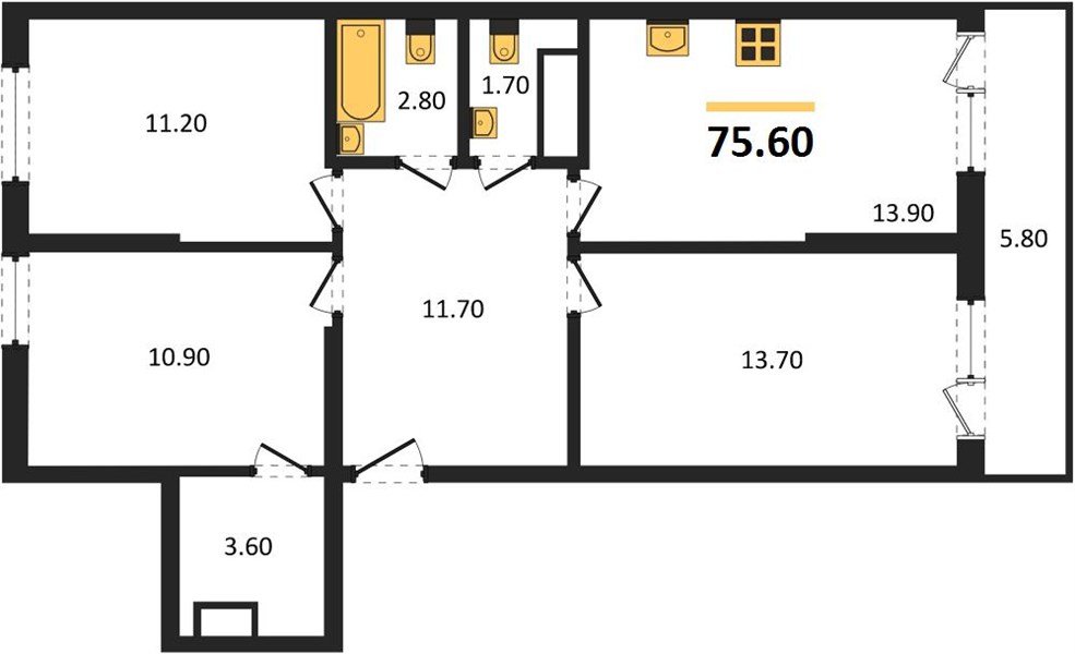 Фото №1: 3-комнатная квартира 75&nbsp;м², 13/16&nbsp;эт. - Краснодар, Прикубанский внутригородской округ, мкр. Догма Парк, ул. Марины Цветаевой, 36