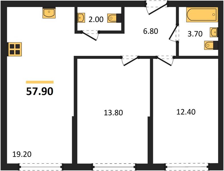 Фото №1: 2-комнатная квартира 57&nbsp;м², 2/16&nbsp;эт. - Краснодар, Прикубанский внутригородской округ, мкр. Догма Парк, ул. Марины Цветаевой, 36