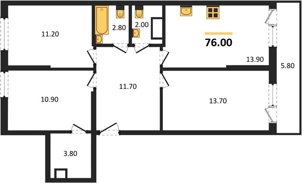 Фото №1: 3-комнатная квартира 76&nbsp;м², 7/16&nbsp;эт. - Краснодар, Прикубанский внутригородской округ, мкр. Догма Парк, ул. Марины Цветаевой, 36