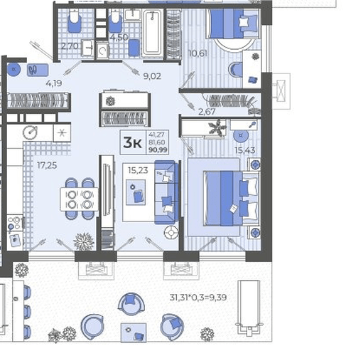 Фото №1: 3-комнатная квартира 89&nbsp;м², 1/12&nbsp;эт. - Тихорецк, мкр. ЖК Высочество, ул. Калинина, 114