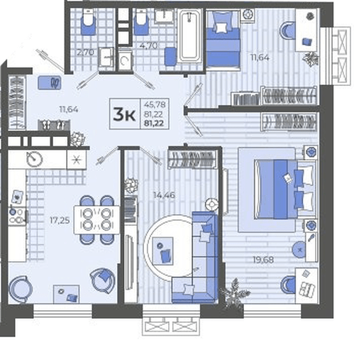 Фото №1: 3-комнатная квартира 81&nbsp;м², 12/12&nbsp;эт. - Тихорецк, мкр. ЖК Высочество, ул. Калинина, 114