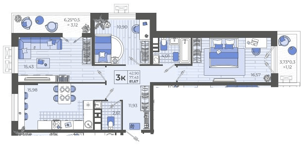 Фото №1: 3-комнатная квартира 81&nbsp;м², 2/12&nbsp;эт. - Тихорецк, мкр. ЖК Высочество, ул. Калинина, 114