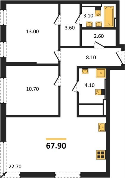 Фото №1: 2-комнатная квартира 67&nbsp;м², 13/18&nbsp;эт. - Краснодар, Прикубанский внутригородской округ, мкр. квартал Самолёт 7