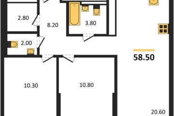 Фото №1: 2-комнатная квартира 58 м², 6/18 эт. - Краснодар, мкр. квартал Самолёт 7,