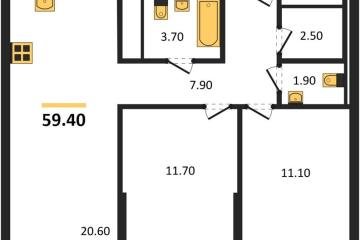 Фото №1: 2-комнатная квартира 59 м², 4/18 эт. - Краснодар, мкр. квартал Самолёт 7,