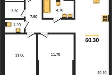 Фото №1: 2-комнатная квартира 60 м², 2/18 эт. - Краснодар, мкр. квартал Самолёт 7,