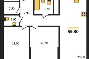 Фото №1: 2-комнатная квартира 59 м², 6/18 эт. - Краснодар, мкр. квартал Самолёт 7,