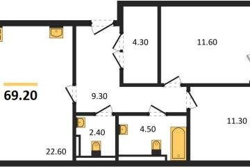 Фото №1: 2-комнатная квартира 69 м², 2/18 эт. - Краснодар, мкр. квартал Самолёт 7,