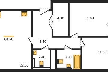 Фото №1: 2-комнатная квартира 68 м², 3/18 эт. - Краснодар, мкр. квартал Самолёт 7,