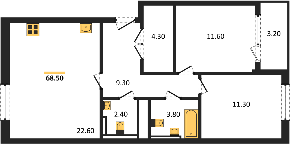 Фото №1: 2-комнатная квартира 68&nbsp;м², 3/18&nbsp;эт. - Краснодар, Прикубанский внутригородской округ, мкр. квартал Самолёт 7