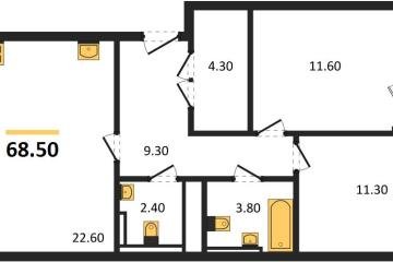 Фото №1: 2-комнатная квартира 68 м², 8/18 эт. - Краснодар, мкр. квартал Самолёт 7,