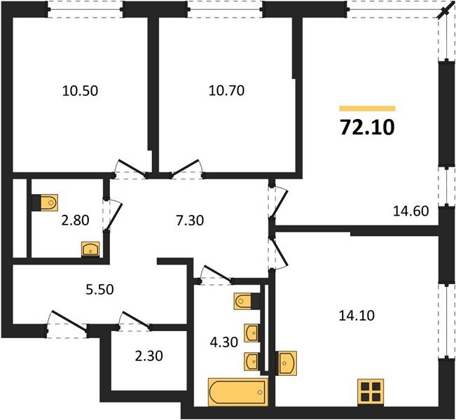 Фото №1: 3-комнатная квартира 72&nbsp;м², 8/18&nbsp;эт. - Краснодар, Прикубанский внутригородской округ, мкр. квартал Самолёт 7