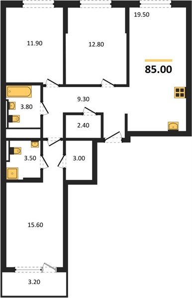 Фото №1: 3-комнатная квартира 85&nbsp;м², 9/18&nbsp;эт. - Краснодар, Прикубанский внутригородской округ, мкр. квартал Самолёт 7
